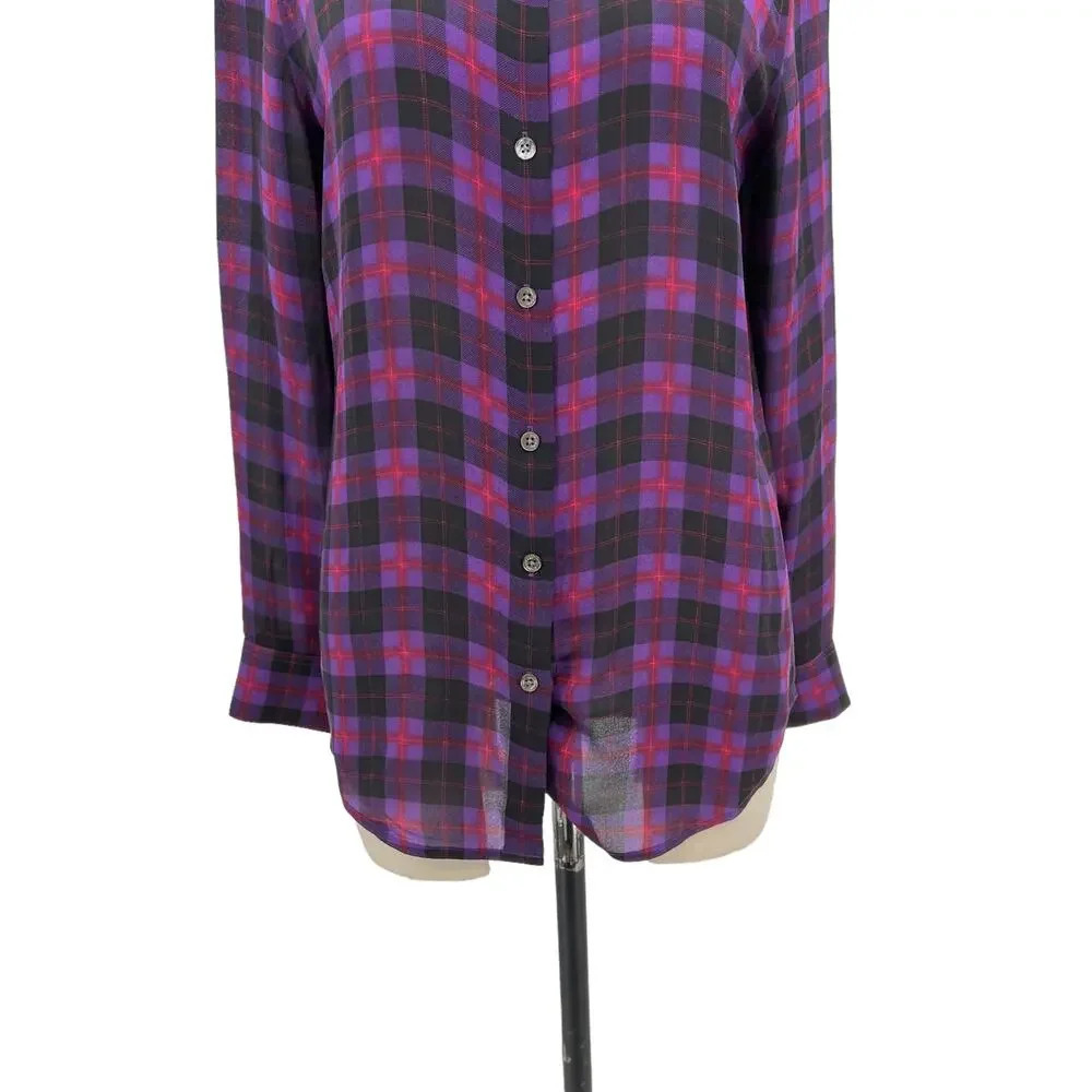 Equipment Purple Black Red‎ Plaid Check Collared Button Down Silk Blouse Small - Picture 4 of 11